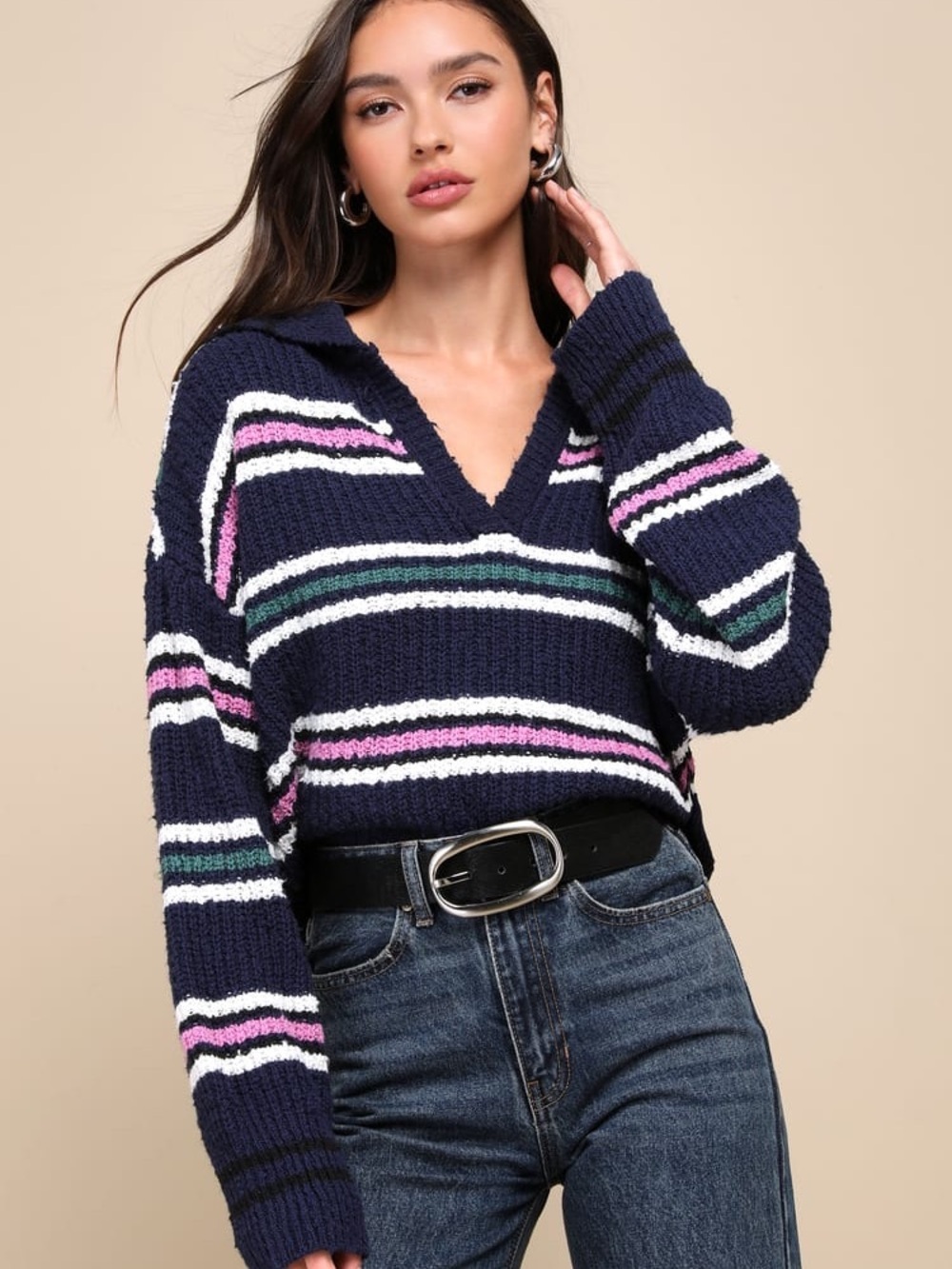 Free People Women's Kennedy Pullover in the "Midnight Sail Combo" colorway